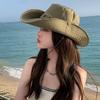 RICYGVM Women Cowboy Hat Outdoor Camping Mountaineering Cap Large Brim Sun Protection Fisherman Hats Solid Color Sunshade Visors