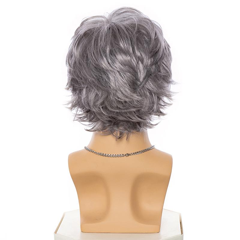 Synthetic Men Curly Wigs Short Silver Gray Wig With Bangs Natural Daily Halloween Cosplay Gifts Hair Wig Heat Resistant Fibre
