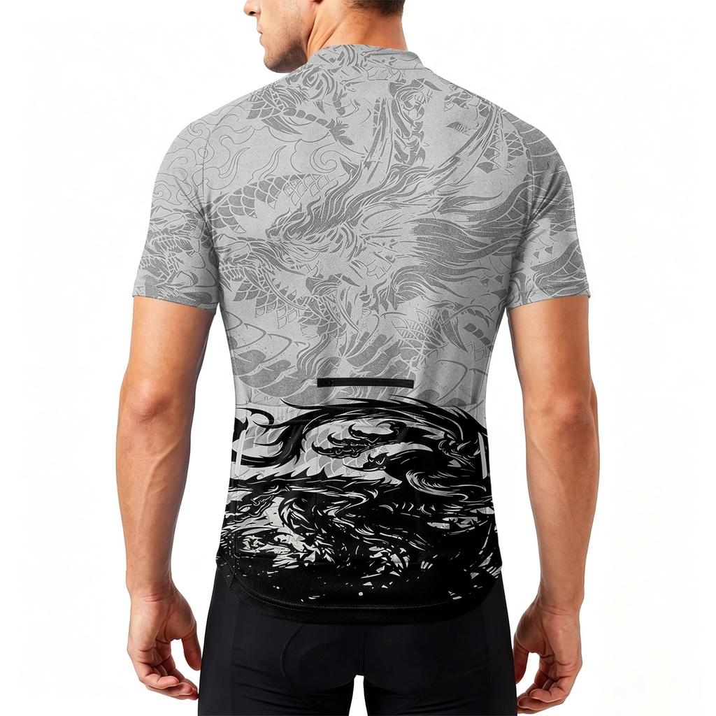 Herren Kurzarm Radtrikot Atmungsaktiv Schnelltrocknend Halber Reißverschluss Vorne Leichtes Stretch-Gewebe mit Aufgedrucktem Design für Outdoor-Sportarten