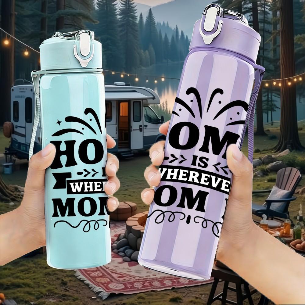 1PC Home Is Wherever Mom Is Letter 750ml Color Plastic Sports Water Bottle Leakproof Flip Straw Lid Suitable for Sports Office Home Use