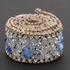 Diamond Ribbon, Dazzling 2.5cm DIY Diamond Mesh Wrap Roll Crystal Rhinestones Chain Trim Ribbon Decoration (Sapphire Blue Stone + Gold Bead Chain)