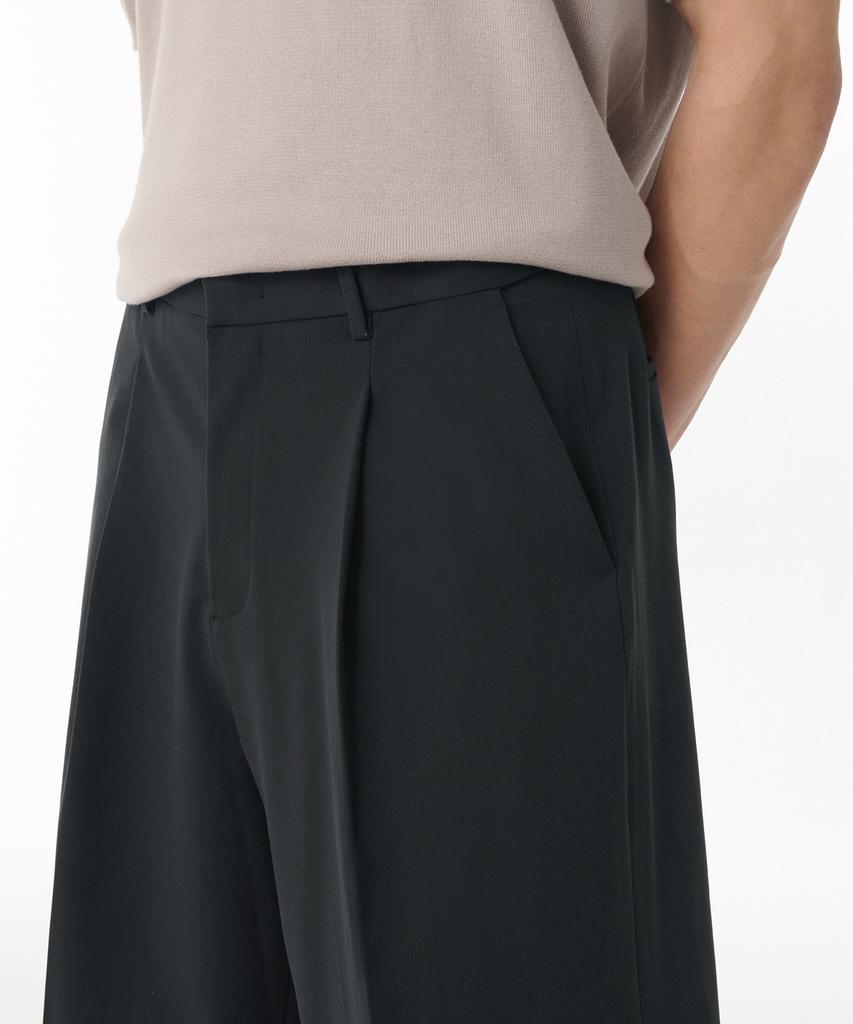 Musinsa Standard Wide Bermuda Hidden Banding Half Slacks [Dark Gray]