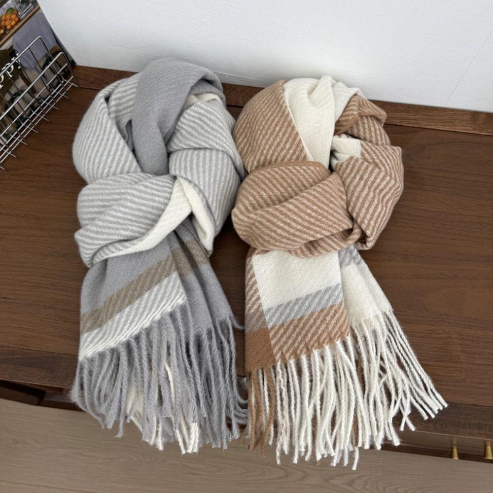 Thickened Women's Cashmere Scarf Korean Style Winter Neck Warmer Fashion Checkered Scarf  Women