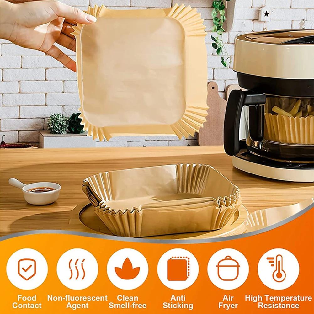 50/100Pcs Disposable Air Fryer Paper Liner Oil-proof Water-proof Paper Tray Non-Stick Baking Mat for Oven AirFryer Accessories
