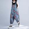Pantaloni cu bretele din denim de marime pentru femei, largi, ocazional, la modă, versatil, imprimat, cu lanternă artistică, salopetă de blugi