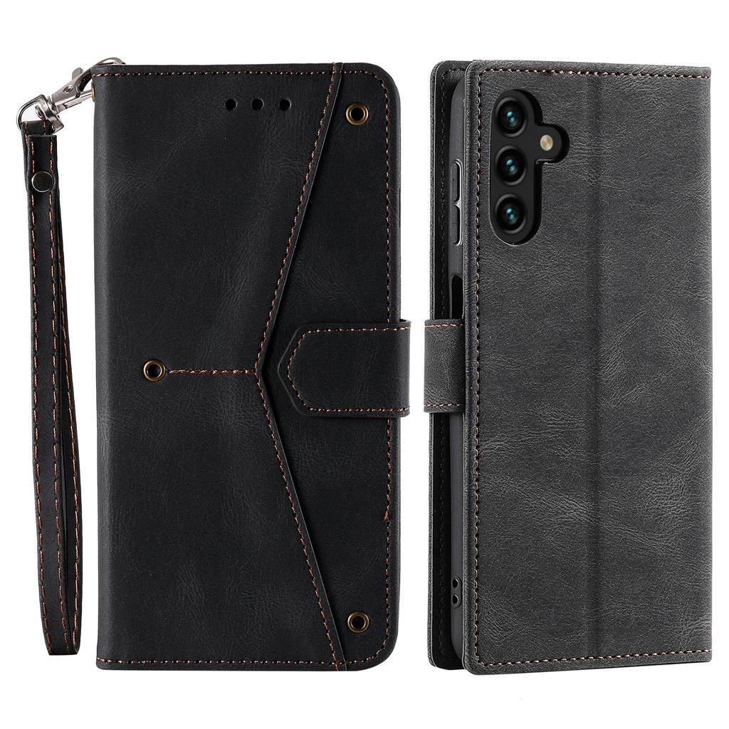 For Samsung Galaxy A17 Leather Case Splicing Stitching Wallet Phone Cover with Wrist Strap