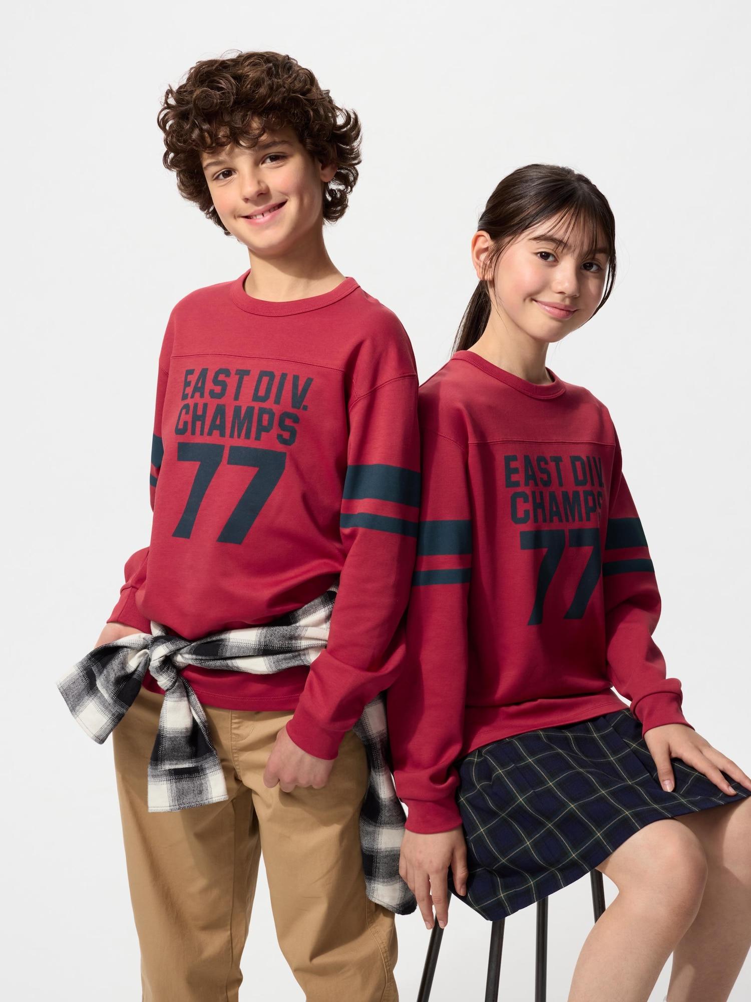 

Uniqlo Детская хлопковая футболка AIRism с круглым вырезом, с графикой B, с длинным рукавом