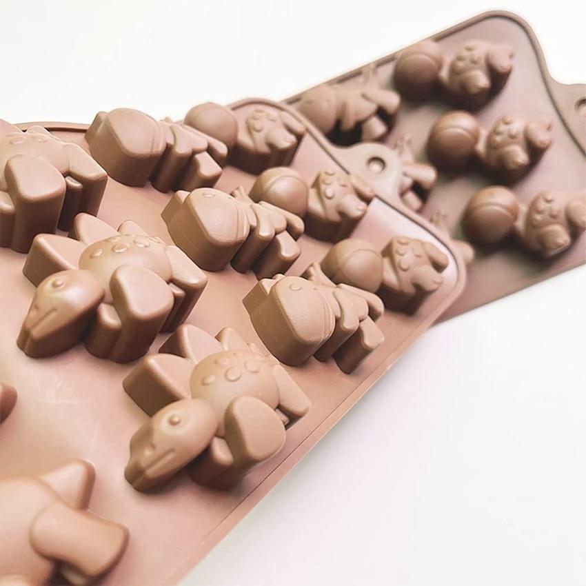 Dinosaur Silicone Chocolate Mold 4 Cavity, for Homemade Chocolates, Candies, Jelly or Ice Cubes, Brown, DIY Baking Tool