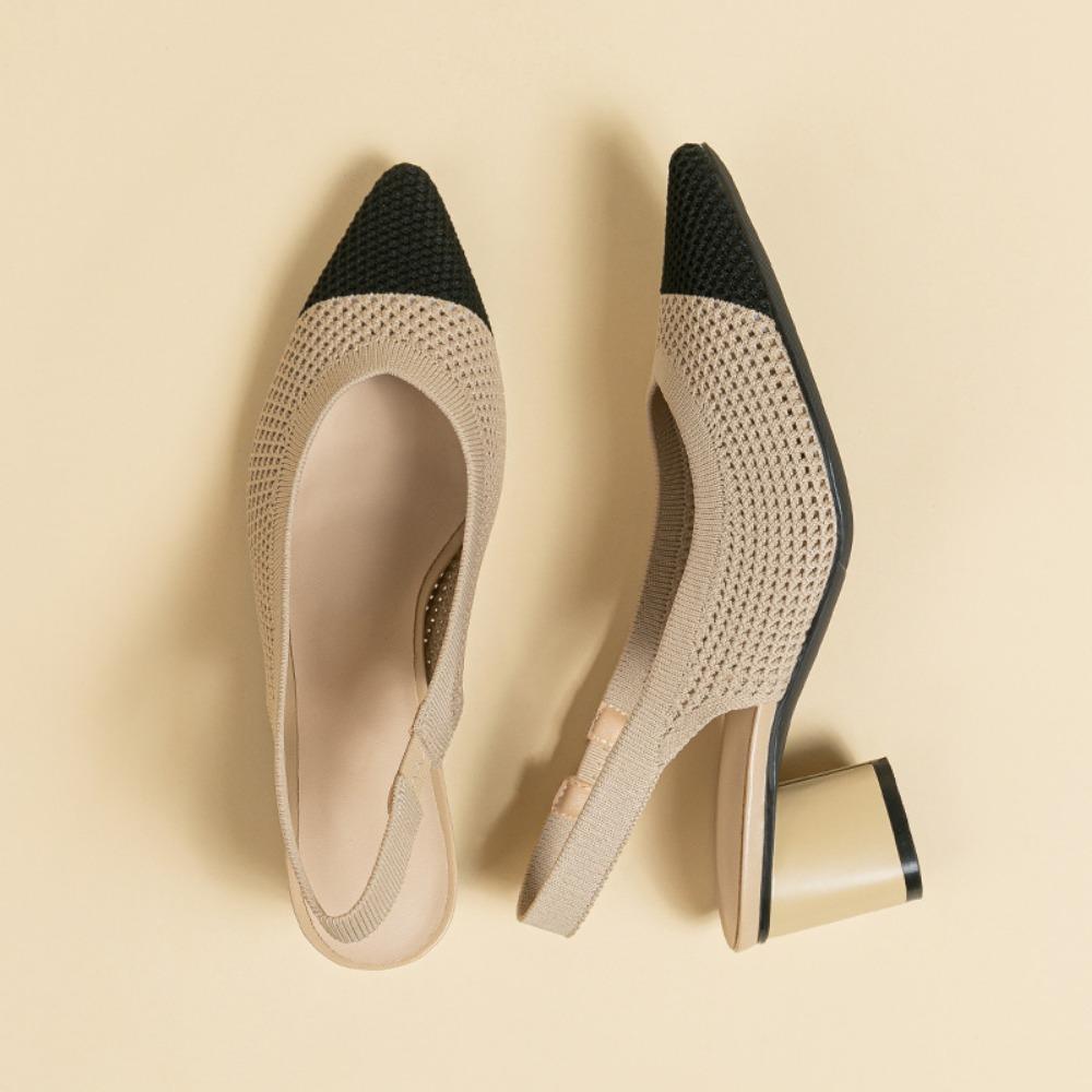 Fashion Hollow Sandals for Women 2025 Summer with A Toe Cap An Empty Strap Pointed Shallow Mouth Side Empty Daily Coarse Heel Sandals