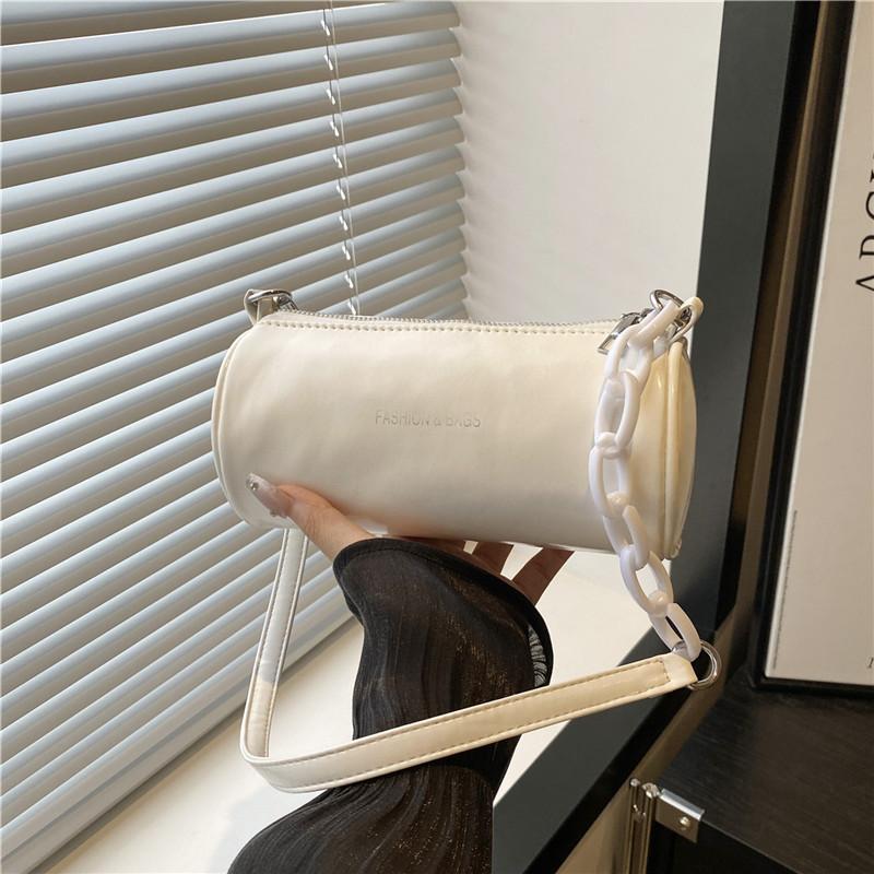 

Сумка-цилиндр на цепочке Атмосферная Универсальная Однотонная Простая Новая Тренд Нишевая Повседневная На плечо белый