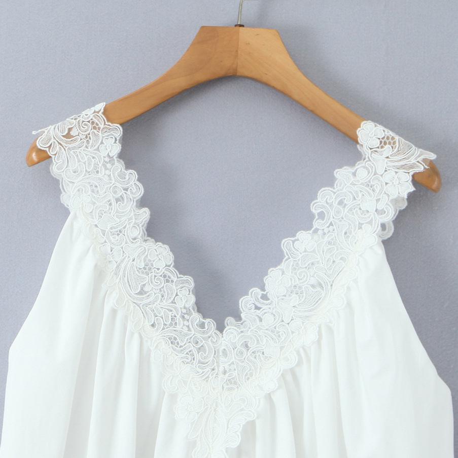 Spring 2026 Sleeveless Lace Patchwork Mini Dress - Retro V-Neck Dress