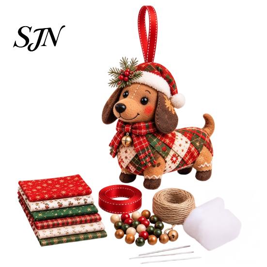Handcrafted Holiday Display Items DIY Patchwork Ornament Kit for Christmas Decoration, Decorative Fabric Traditional Winter Charm Ornaments Craft Set