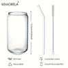 Drinking Glasses Cup with Glass Straw 4pcs Set Can Shaped For Beer Iced Coffee Whiskey Soda Tea Water with 2 Cleaning Brushes