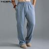 Pantaloni lunghi in lino e cotone da uomo Pantaloni casual dritti larghi taglie forti 4 colori
