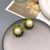 Retro Round Color Block Enamel Pearl Rhinestone Stud Earrings: Fashionable, Elegant, High-End Temperament