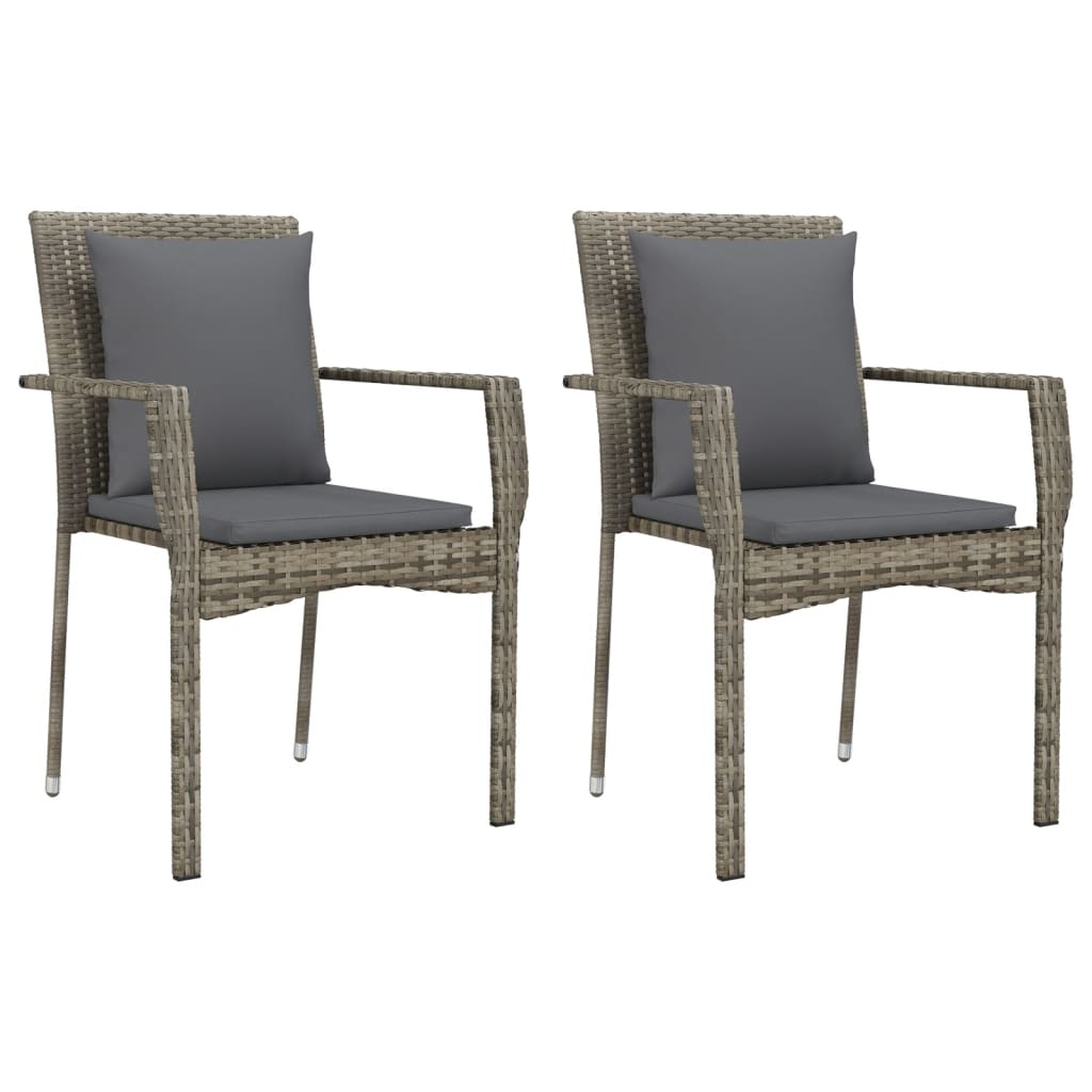 7 Piece Outdoor Dining Set with Cushions Gray Poly Rattan