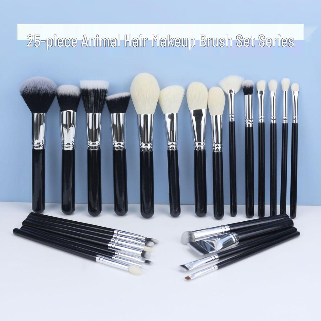 Luxury 25-Piece Professional Makeup Brush Set with Animal Hair for Makeup Artists