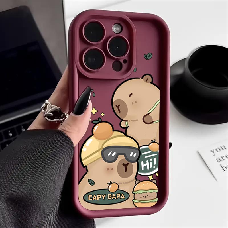 Cute Capybara Silicone Soft Phone Case For iPhone 16 15 14 13 12 11 Pro Max X XS XR 7 8 Plus SE 2020 Shockproof Back Cover
