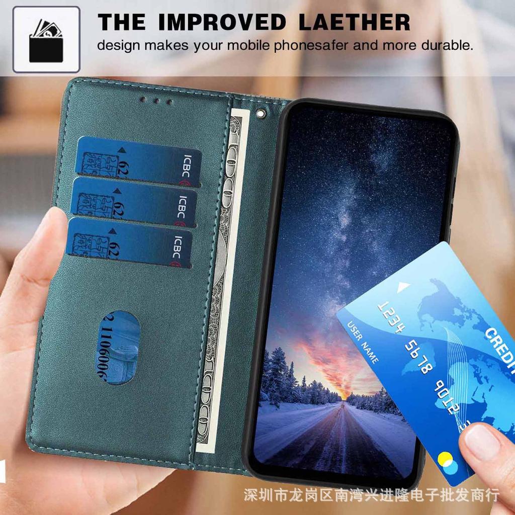 Applicable To iPhone17 Leather Case, Samsung S26 Tree Cat Pattern Card Wallet Protective Case Redmi K90 Solid Color