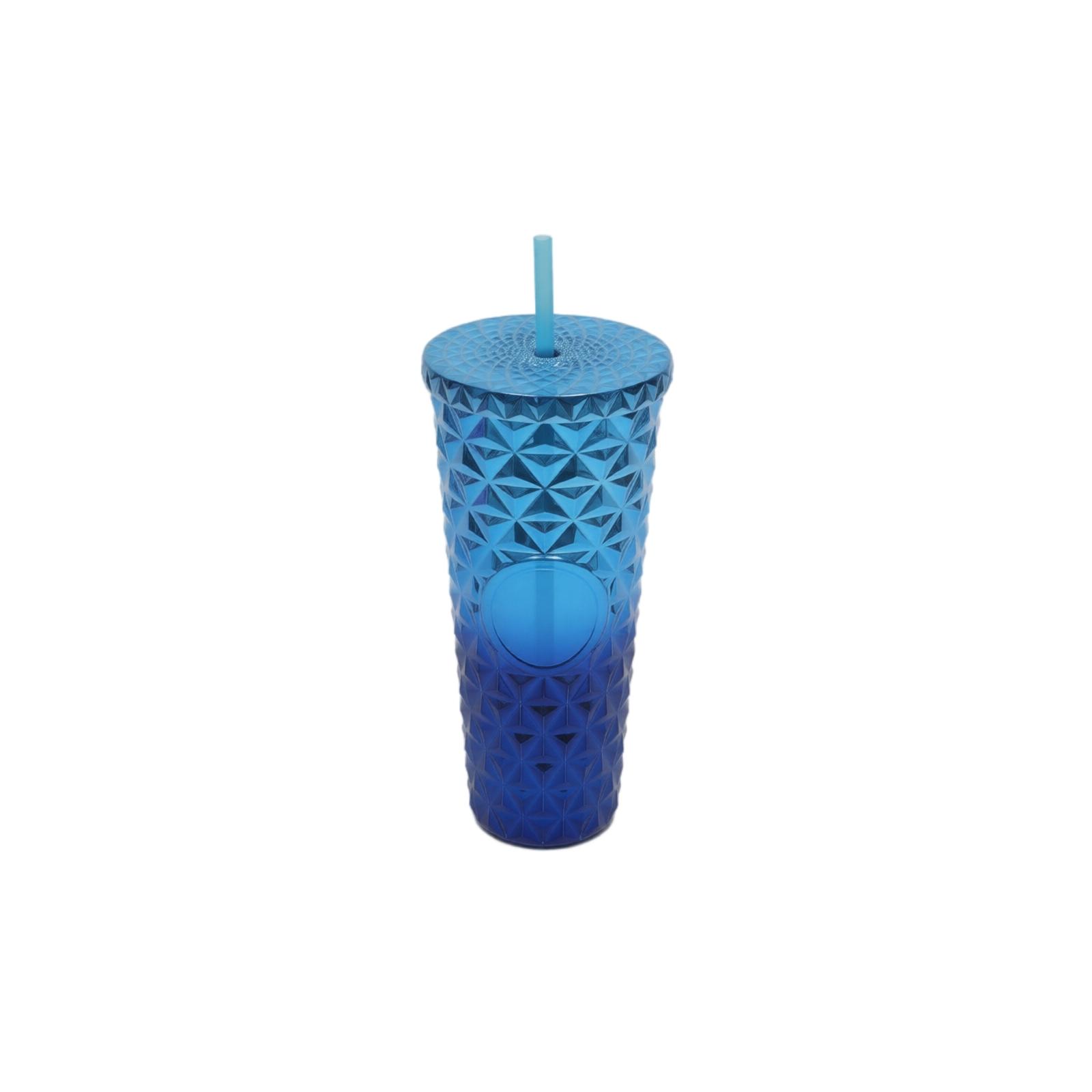 Double Wall Plastic Tumbler with Straw Textured Surface Durable Reusable Drink Cup for Cold Beverages Suitable for Outdoor and Indoor Use One Size синий
