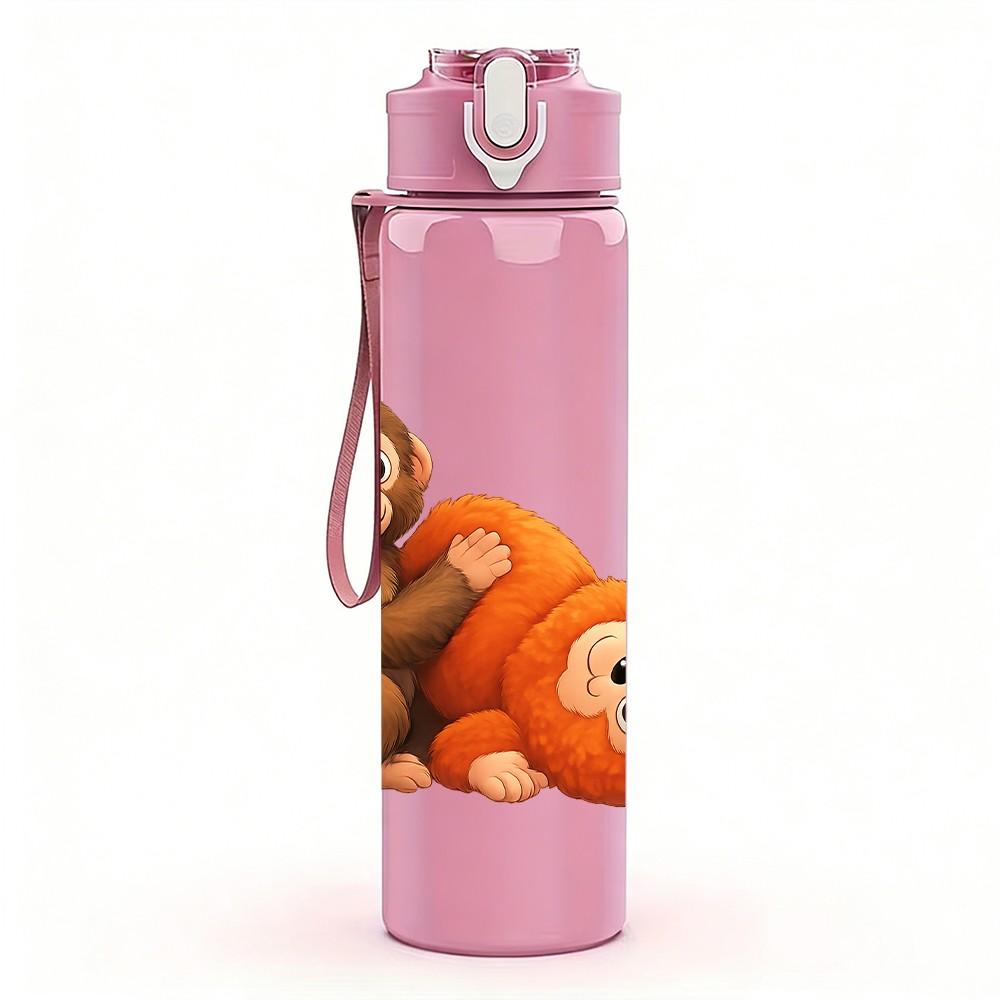 1 PZ Scimpanzé Carini che si Abbracciano 750ml Plastica Colorata Borraccia Sportiva Tappo Flip con Cannuccia Anti-perdita Adatta per Sport Ufficio Uso Domestico