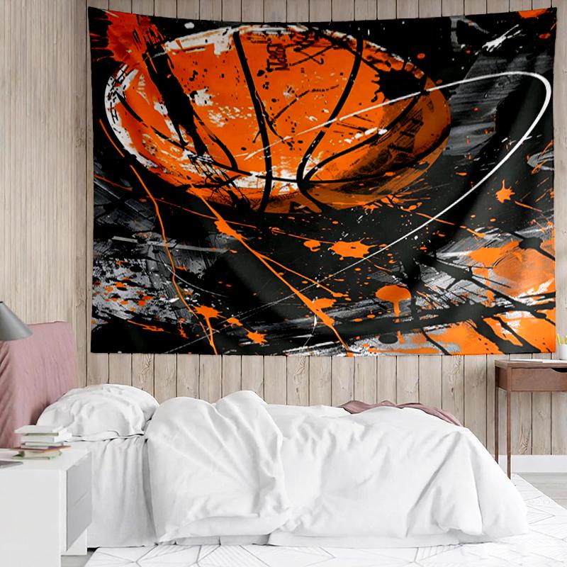 basketball Print Tapestry, Backdrop, Easy Setup, Ideal for Bedroom, Office & Living Room, with Aesthetic Wall Hanging Decor.