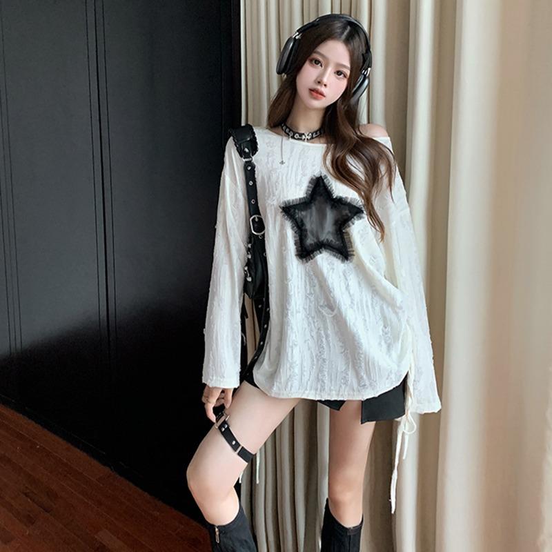 T-shirt Grunge Donna Moda Stampa Stella Estetica Y2k Magliette Larghe T-shirt Strappata Streetwear Gotico