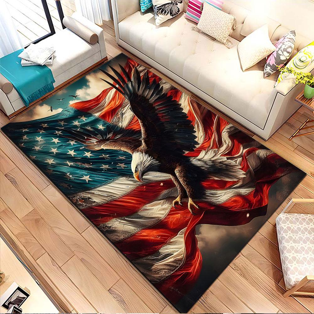 Eagle Over American Flag Patterned carpet, non slip mat suitable for living room and bedroom sofas