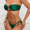 2024 Europäisches und amerikanisches sexy Bikini-Set aus glänzendem Stoff mit Tube-Top