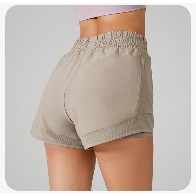 Women's Summer Fake Two Pieces Sports Shorts High Waisted Loose Anti-Shine Fitness Trousers