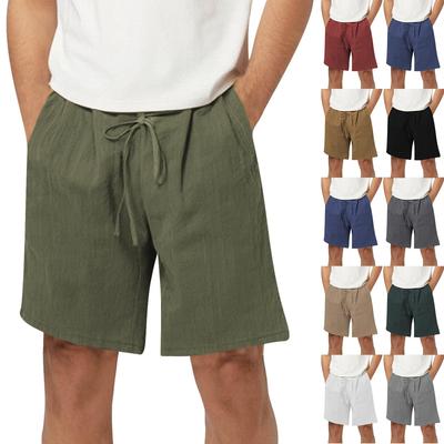 Herren-Jogginghose aus Baumwolle und Leinen mit einfarbiger Schnürung, Shorts für Herren, Freizeithose