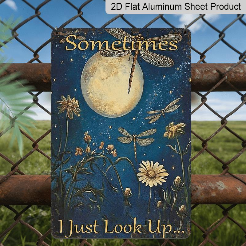 2D Flat Vintage Aluminum Dragonfly Moonlight Metal Sign - 8x12 Inches Aluminum Wall Art with Dandelion & Starry Sky Design, Indoor/Outdoor Hanging