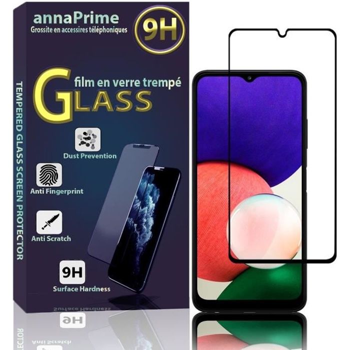 Film de protection d'écran - VCOMP - Samsung Galaxy A22 5G - Verre Trempé - Noir - Résistant aux rayures