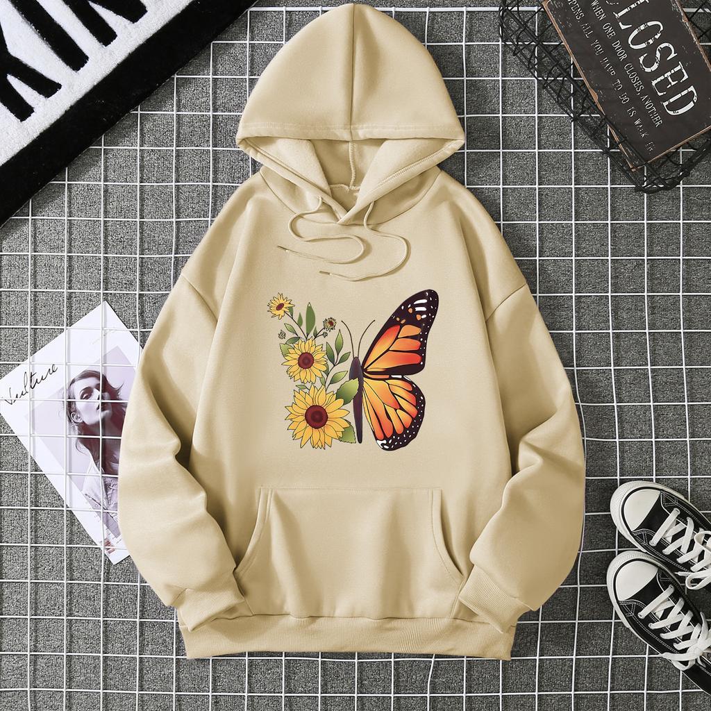2025 autumn and winter fleece women's sweater threaded cuffs hem loose thermal hooded
