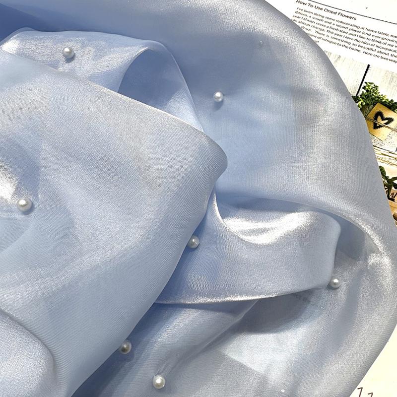 90x150cm Faux Pearl Organza Fabric for Dress Wedding DIY Sewing Bead Gauze Glossy Cloth Needlework Cloth Smooth Soft Material