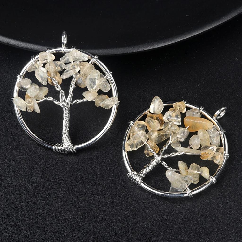 1Pcs Tree Of Life Pendant Natural Stone Winding Gravel Pendant For Jewelry Making DIY Necklace Accessory Size 30x30mm