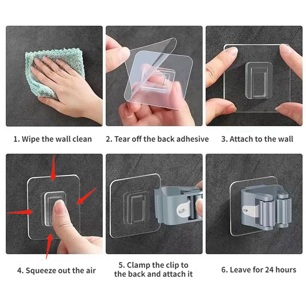 4-Pack Mop and Broom Holder Wall Mount Broom Gripper Holds Self Adhesive No Drilling Broom and Dustpan Hanger for Home
