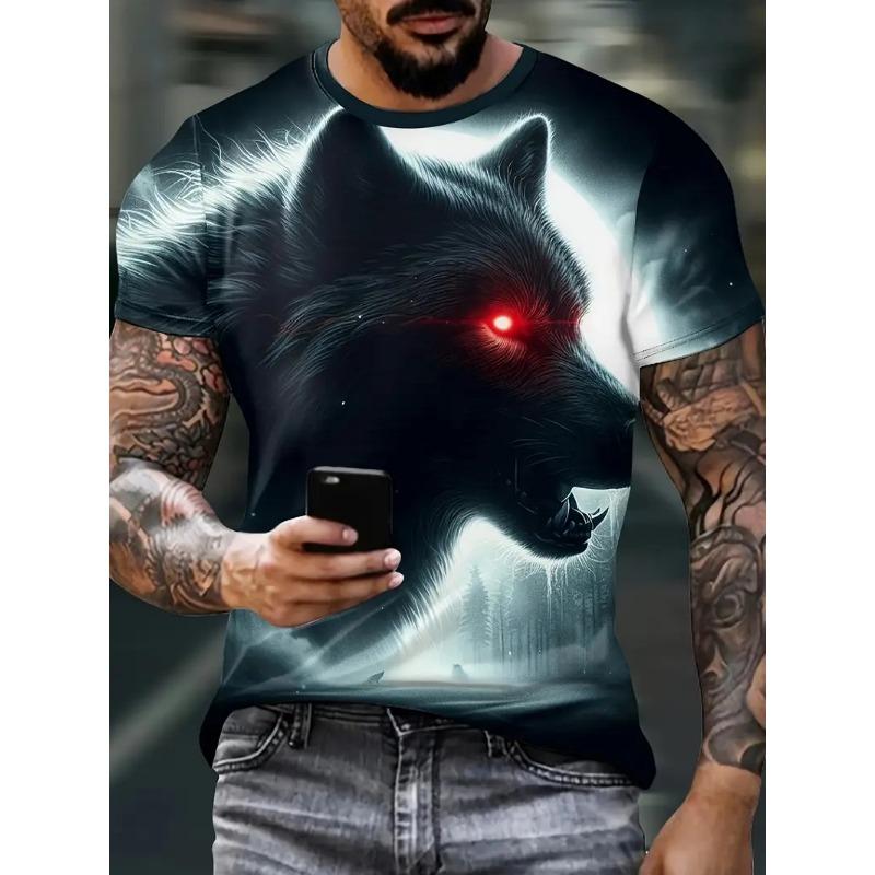 Wolf Pattern 3D Print Men's T-shirt Summer Casual Round Neck Short Sleeve Animal Print T-shirt Outdoor Fashion Male Clothes