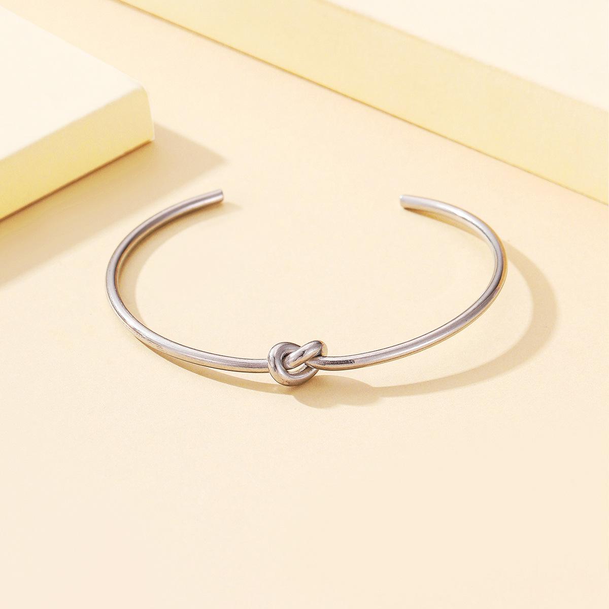 European INS Style Knotted Geometric 18K Gold Stainless Steel Open Bracelet - Fade-Resistant Jewelry