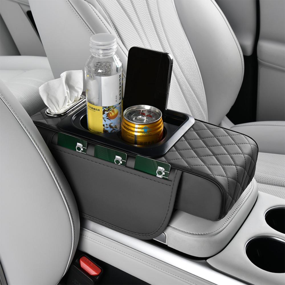 

PU Leather Center Console Armrest Cushion Portable Storage Box Car Armrest Pillow Universal сірий