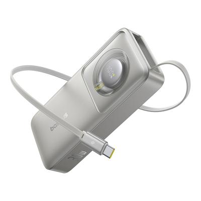 Free2Pull 10000mAh 30W Powerbank mit USB-C-Anschluss und ausziehbarem USB-C-Kabel, Grau