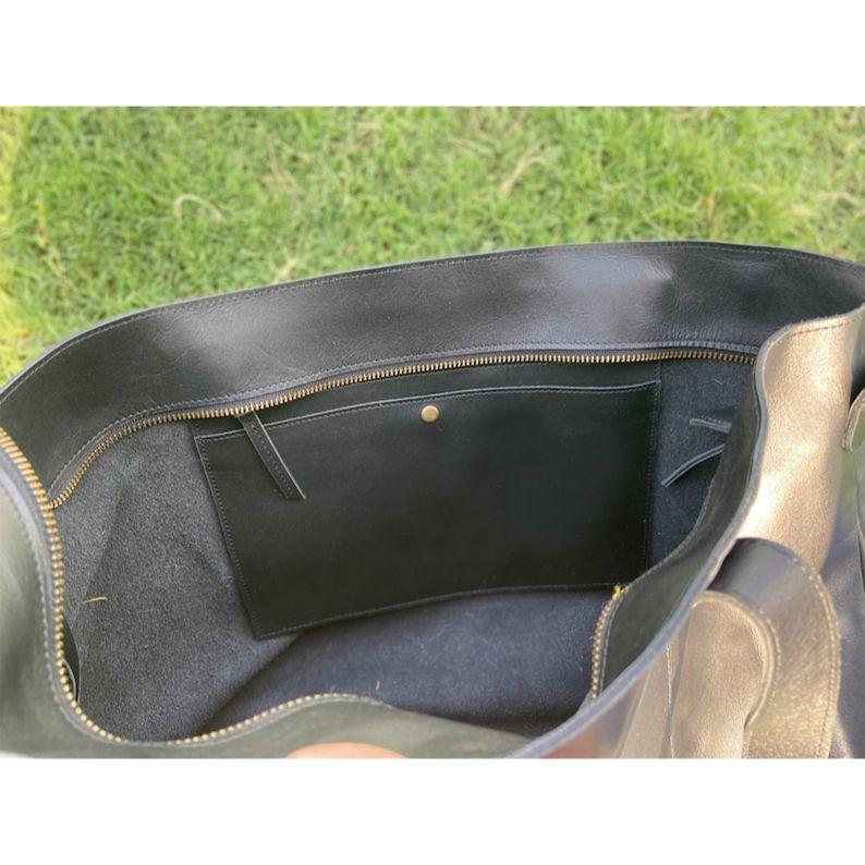 Black Leather Tote Purse Bag for Women Large Work Bag Tote Laptop Teachers Tote Ladies Handbag Gifts for Her Full Grain Leather
