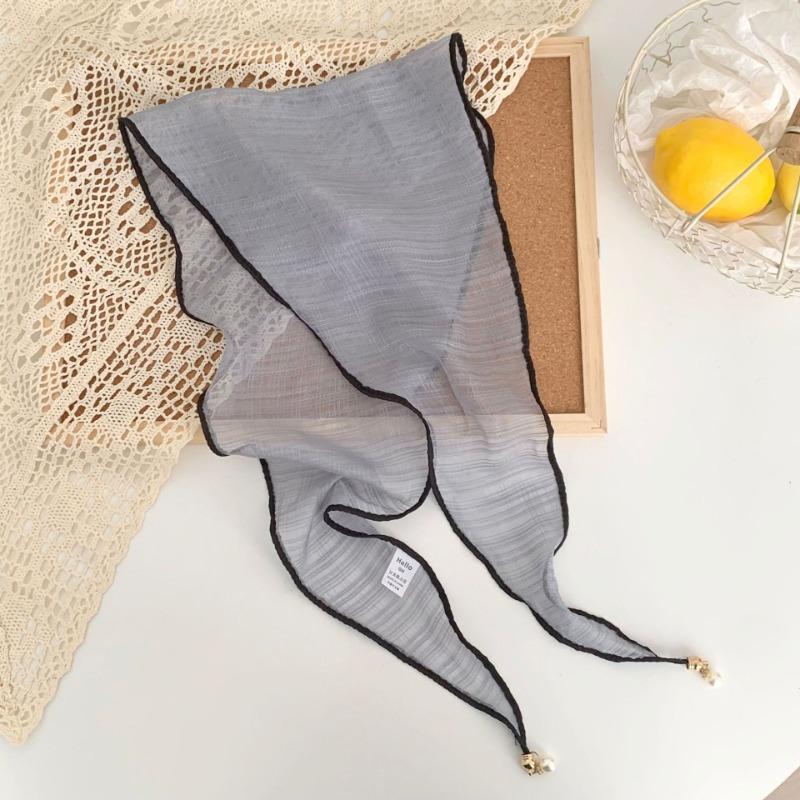 Silk Scarf New Versatile Breathable Fashion Yarn Scarf Scarf Thin Scarf Pearl Pendant Small Shawl Rhombus Silk Scarf Waist