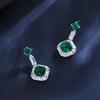 S925 Silver Square Emerald Double Halo Luxury Fashion Earrings for Women’s Banquet Dress Gift