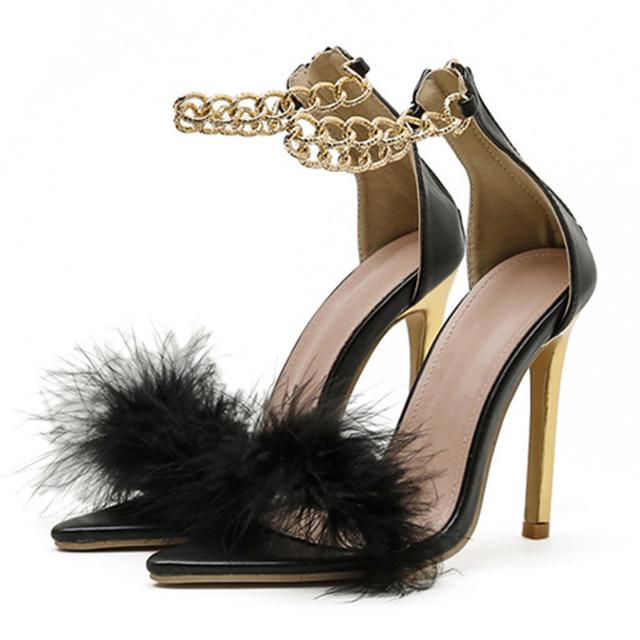 

Черно-белые женские сандалии, пикантные летние босоножки на меху с открытым носком на высоком каблуке, женские свадебные туфли-лодочки для стриптиза, размер 35-42 35 чёрный