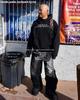 Pantalones vaqueros anchos para hombre con estampado de letras retro americano y lavado