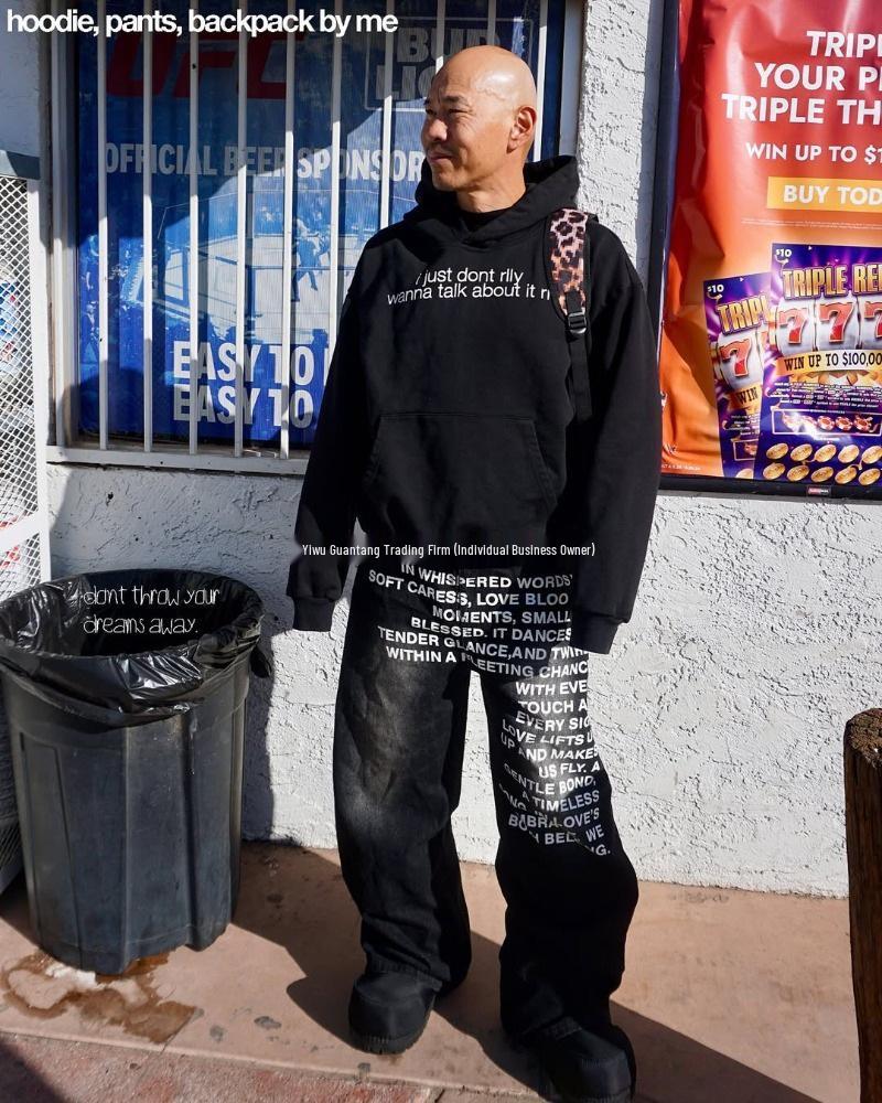 Pantalones vaqueros anchos para hombre con estampado de letras retro americano y lavado