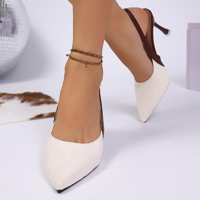 Sandales Stilettos Mode Automne Nouveau Bout Pointu Bouche Légère Bloc de Couleurs Une Bride Antidérapantes Résistantes à l'Usure Talons Hauts