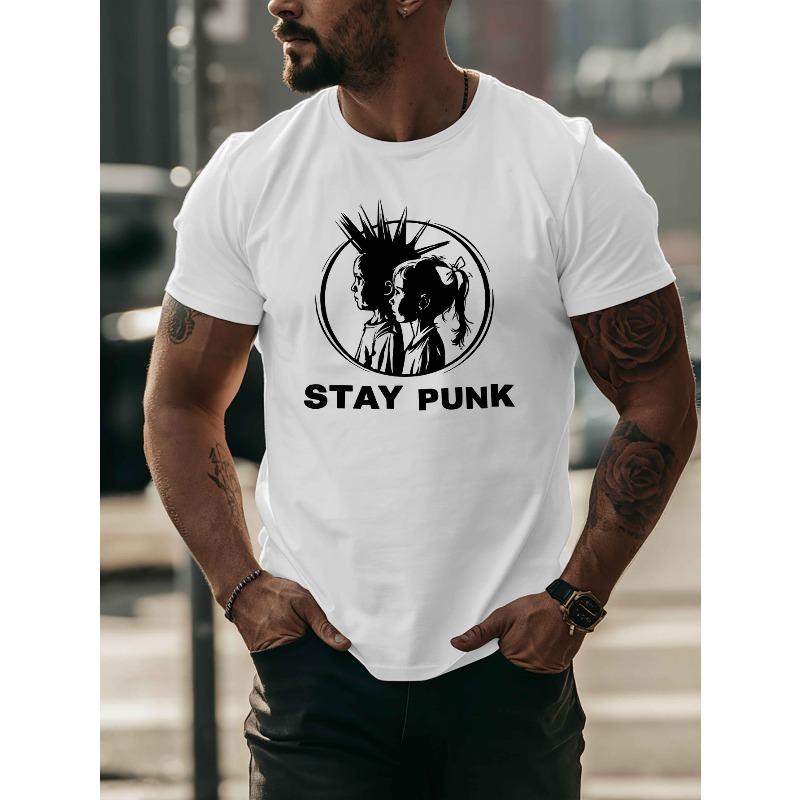 

Stay Punk Летние мужские футболки с коротким рукавом, Модные и трендовые мужские лонгсливы с принтами, Для подростков, весна и лето, с круглым вырезом S белый