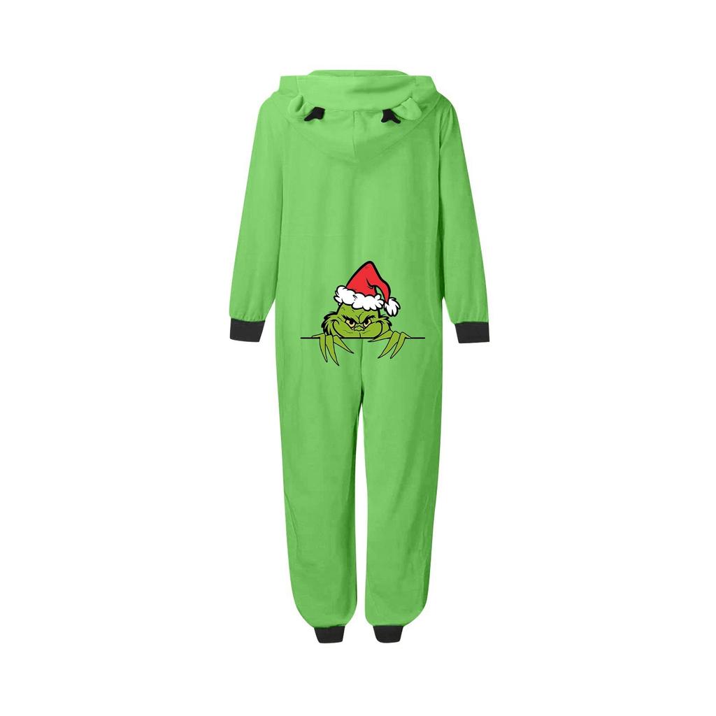 Christmas Printed Family Matching Hooded Long Sleeved Zippered Hooded  Jumpsuit Set